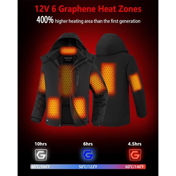 Graphene Black Men Heated Jacket Coat with 18400 mAh Battery Pack & Adaptor. - Picture 3 of 6